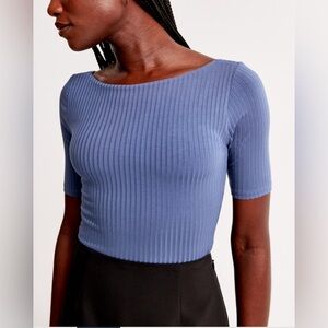 A&F Half-Sleeve Wide Rib Boatneck Top